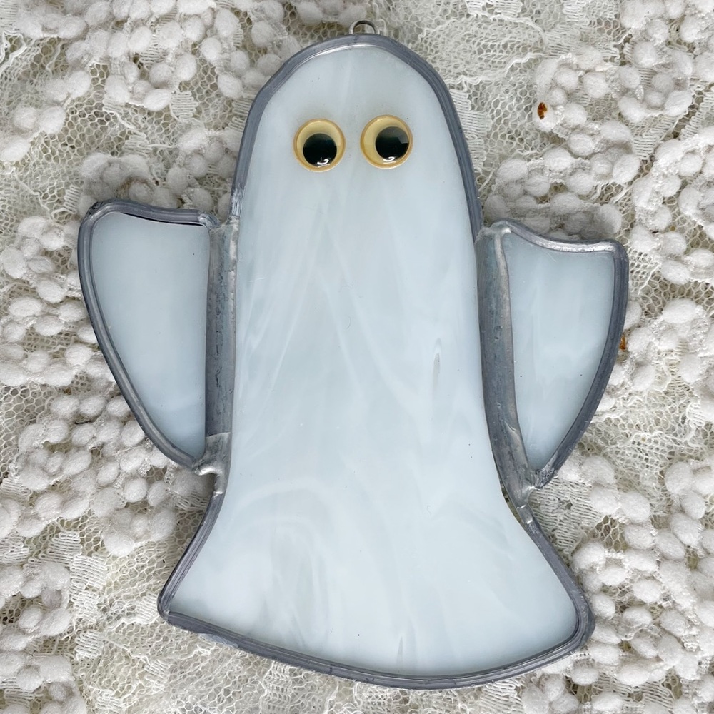 Vintage Stained Glass Sun Catcher Halloween Ghost Spooky Handcrafted